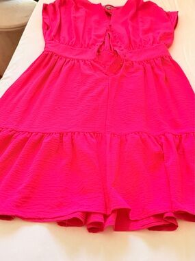 Sharagano Hot Pink Ruffle-Sleeve Mini Dress